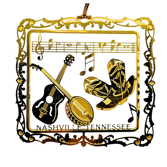 Nashville Music Brass Ornament Tennessee Banjo Guitar - Picture 4 of 7